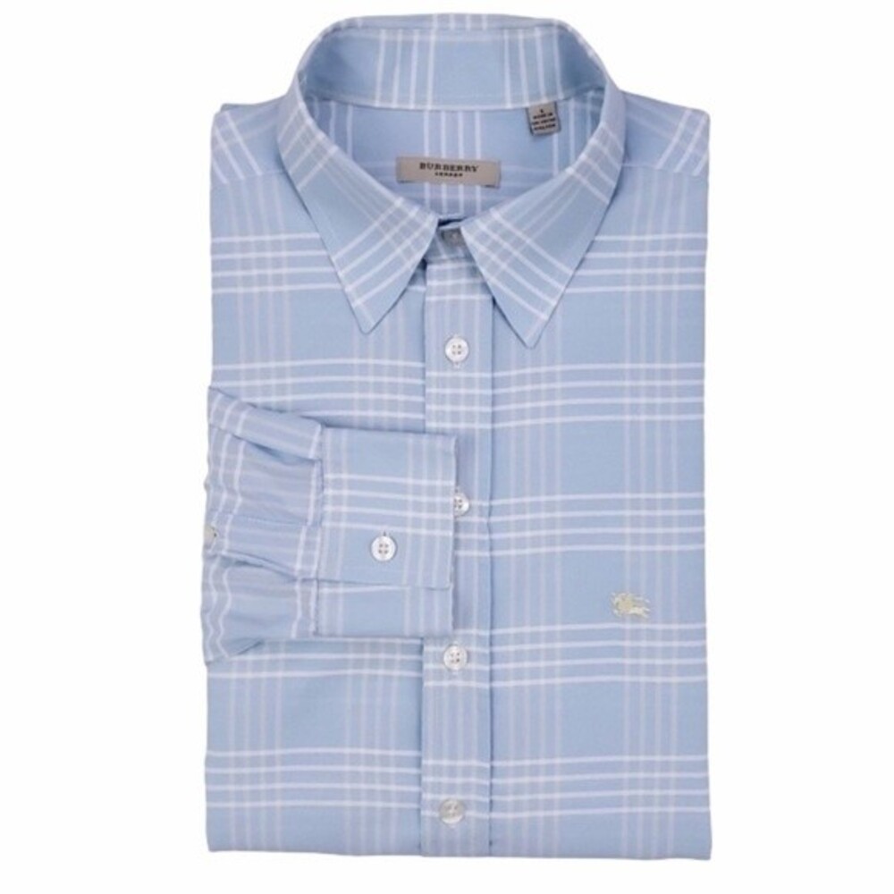 Burberry Blue and White Checkered Dress Shirt L